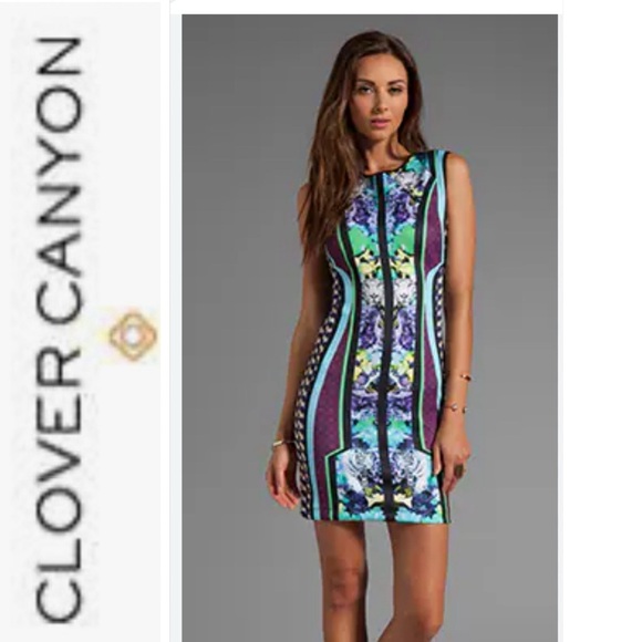 Clover Canyon Graphic Print Elephant and Tigers Neoprene Dress m - Picture 2 of 15